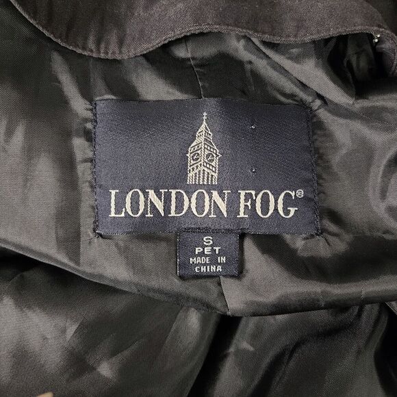London Fog Woman's Black Over Sized Trench Coat Small Petite Hidden Buttons Fall - Picture 12 of 16